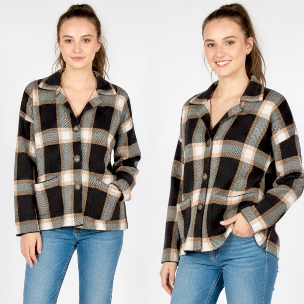 Womens Absolutely Famous Plaid Collared Button Down Cardigan — Size Large